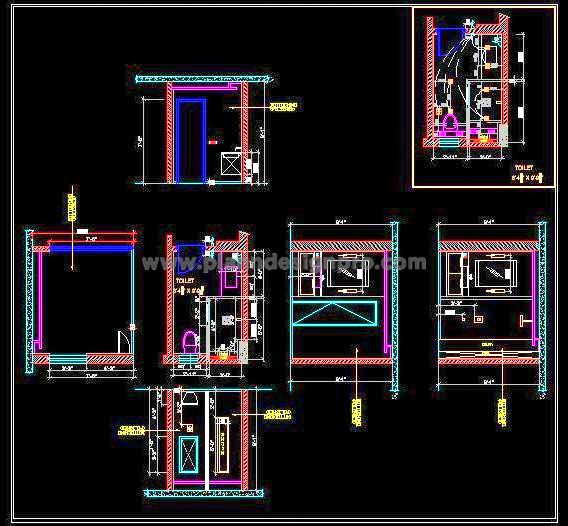 6'x10' Bathroom Plan and Elevation DWG- Free CAD Block Download